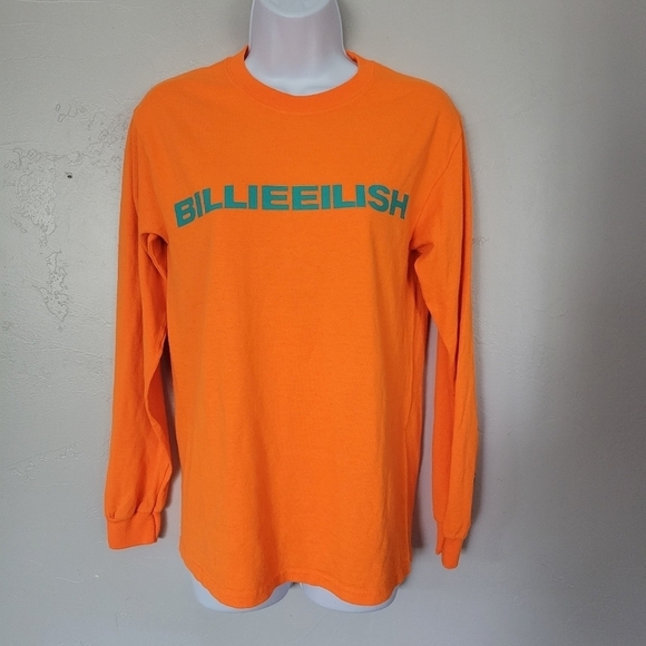 Billie Eilish Small Neon Orange Long Sleeve T-shirt Don't Smile at Me - Picture 1 of 6